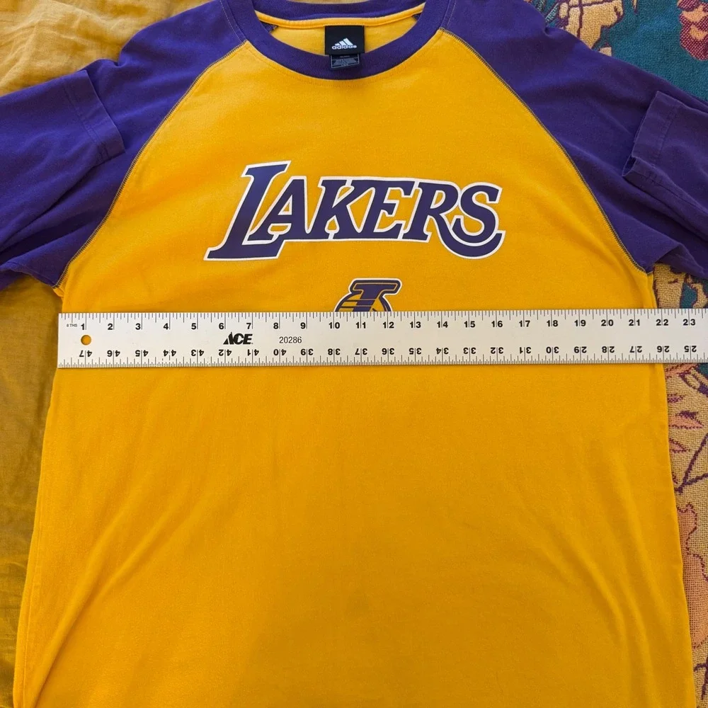 Adidas‎ Los Angeles Lakers Mens Gold Purple Raglan Long Sleeve Shirt Large NBA